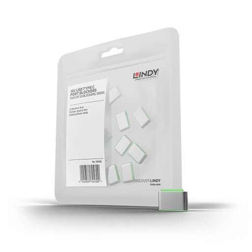 LINDY LNY-40438 Допълнителни USB Type C порт блокери за заключваща система Lindy, зелени, 10 бр.