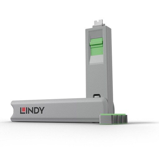 LINDY LNY-40426 Система за заключване на USB Type C портове, 1 ключ, 4 порт блокера, зелен