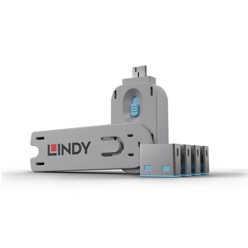 LINDY LNY-40452 Система за заключване на USB портове, 1 ключ, 4 порт блокера, син