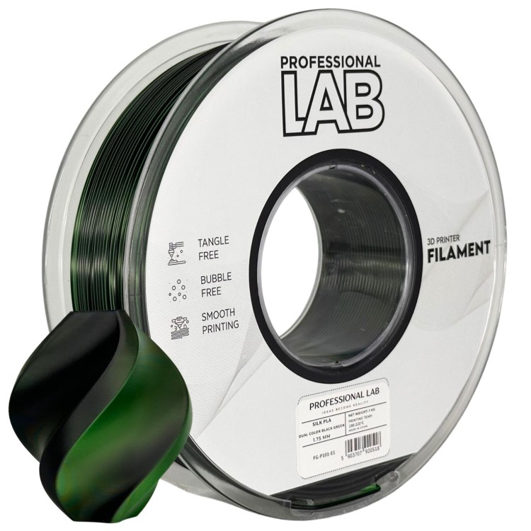 Філамент для 3D-принтера Prof. Lab Silk PLA Dual Colour чорний зелений 1,75 мм 1 кг