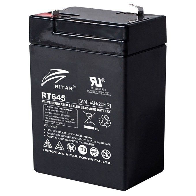 Ritar RT645 AGM 6V/4.5Ah, 70x47x101mm терминал 1 Оловна акумулаторна батерия