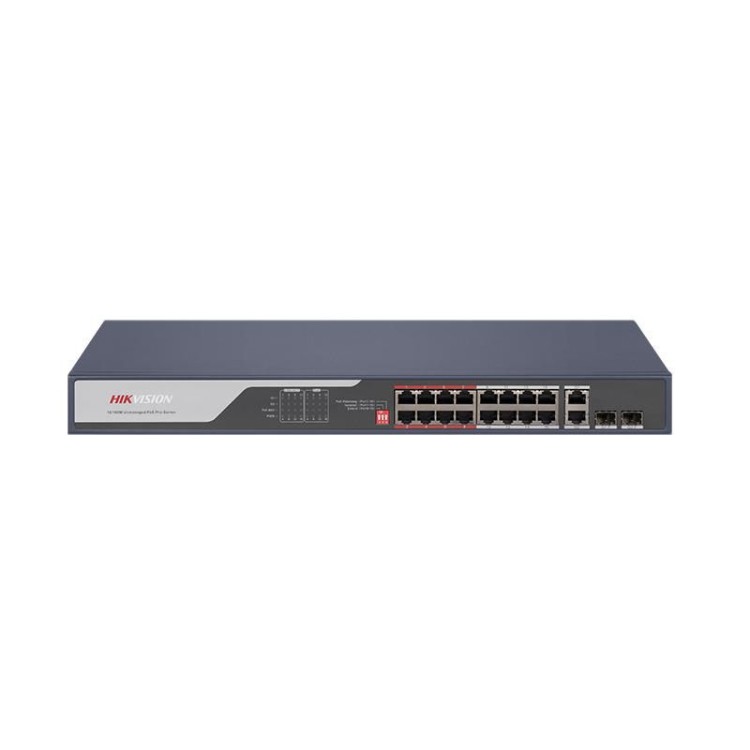 HIKVISION 18-портов 10/100, 16 PoE порта + 2x Gigabit uplink, Unmanaged, 230W, 300m DS-3E0318P-E(C)