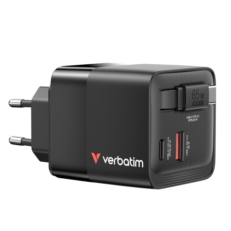 Verbatim Mini GaN Charger 65W универсално зарядно черен