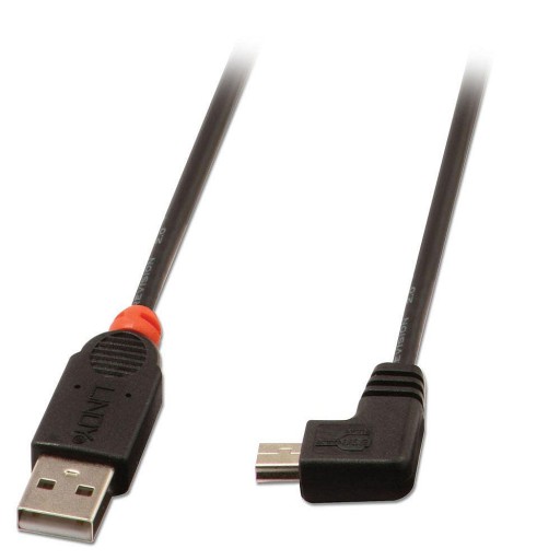 LINDY LNY-31971 Кабел USB 2.0, Type A към Mini-B, M/M, ъглов, 90° надясно, черен, 1.0 м