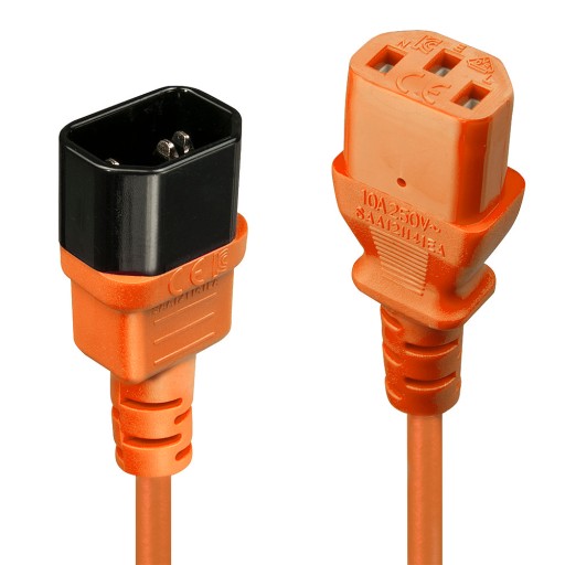 LINDY LNY-30473 Захранващ кабел, C14 към C13, удължителен, оранжев, 0.5 м
