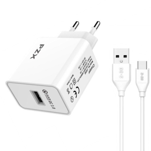 Мрежово зарядно 18W 5A Max QC3.0 220V към USB с Type C кабел бял C826E
