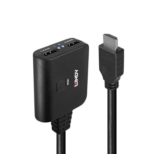 LINDY 2-портов HDMI 4K60 сплитер кабел, 1x HDMI M към 2x HDMI F, черен, 0.5 м LNY-38356